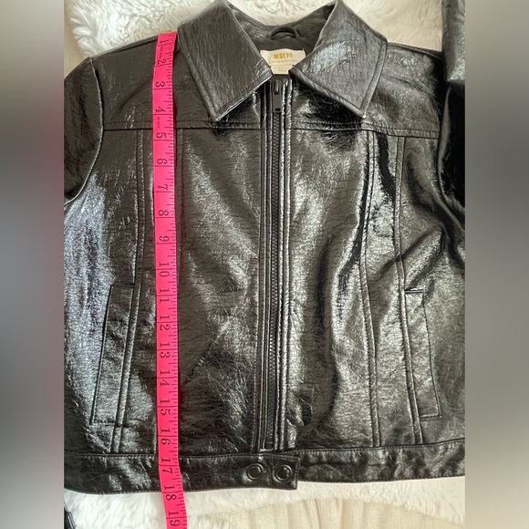 Maeve Crinkle Faux Leather Black Moto Jacket EUC - Picture 4 of 8